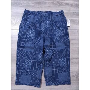 Lands End Capri Pants Adult Medium Blue Indigo Patchwork Sport Knit Womens